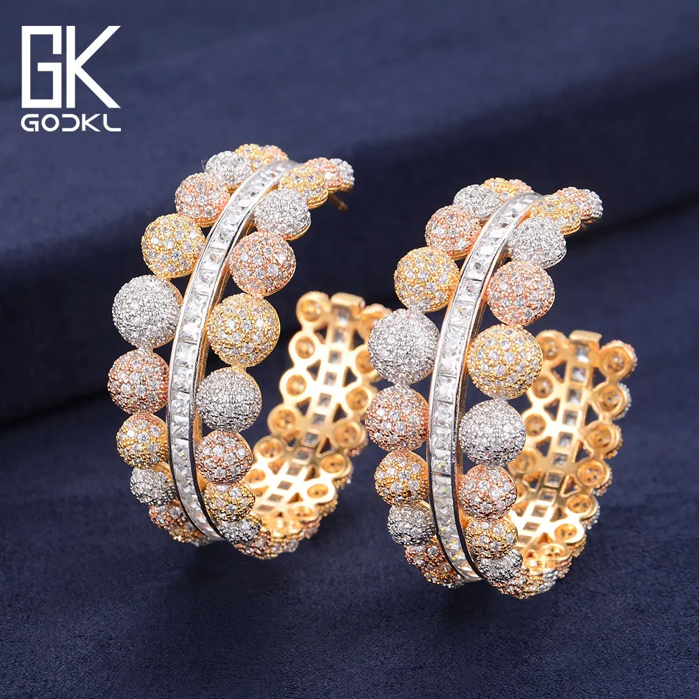 

GODKI Luxury Geometric Cubic Zirconia Statement Big Hoop Earrings For Women Wedding DUBAI Bridal Round Circle Hoop Earrings 2018