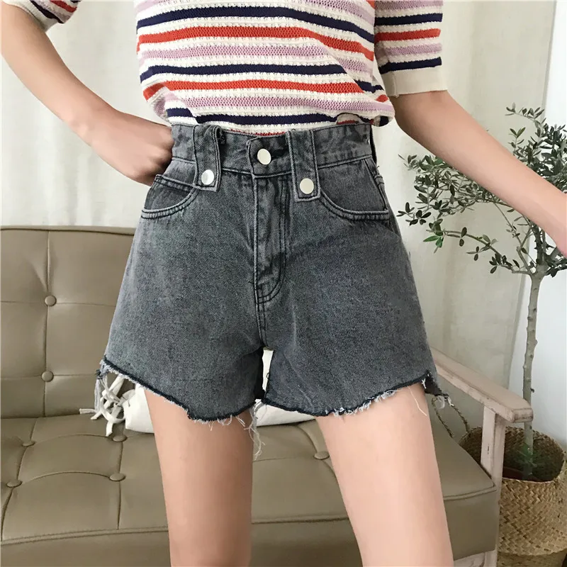 HziriP New Summer New Fashion Shorts Women Solid Blue/Gray High Waist Denim Shorts Streetwear All-match Short Jeans Femme