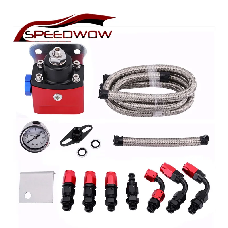 

SPEEDWOW Universal Adjustable Fuel Pressure Regulator With Gauge+AN6 Fuel Line Hose+Fittings End Kit