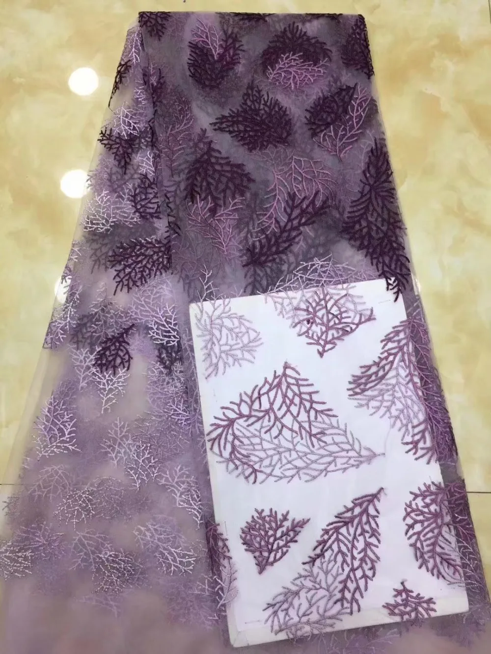 

French lace fabric 5yds/pce dhl purple maple leaf patterns women gorgeous luxury party event dresses 2019 new high quality
