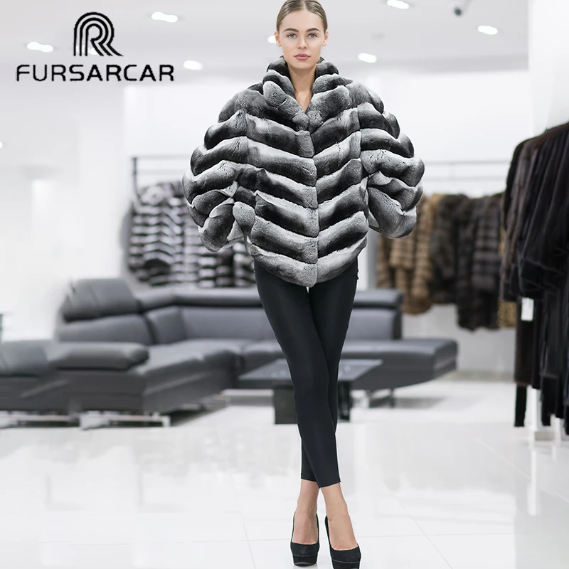 

FURSARCAR 2019 New Natural Rex Rabbit Fur Coat Short Fur Coats Women Winter Thichk Warm Rabbit Fur Female Jacket Genuine Leather