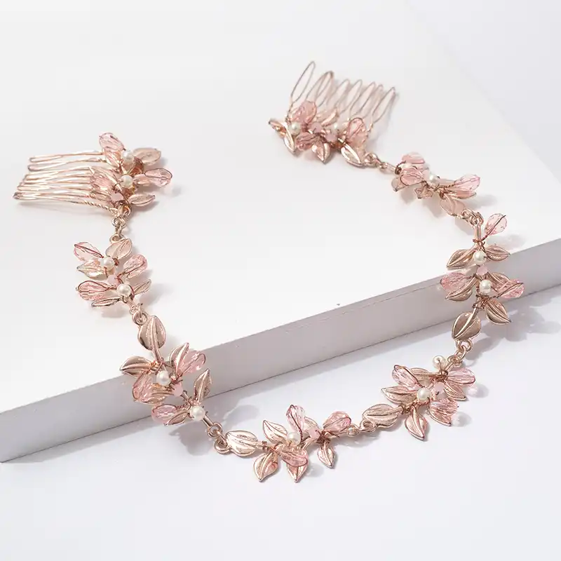 Dower Me Rose Gold Leaf Bridal Long Hair Comb Wedding Headband