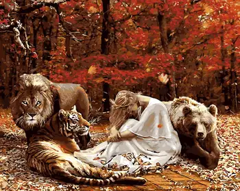 

Frameless painting by numbers pictures by numbers for home decor PBN for living room 4050 lion tiger beer and girl