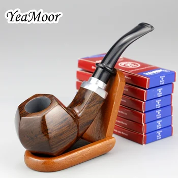 

Classic Ebony Wood Pipe Hexagon Bowl Tobacco Pipe Wooden Stand 60 pcs 9mm Activated Carbon Filters Metal Insert Smoking Pipe