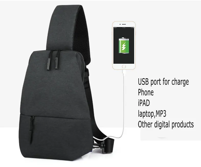 Для мужчин Внешний USB порт аккумуляторная Оксфорд нагрудная сумка Один Сумка Свет Дорожная сумка Кроссбоди сумки