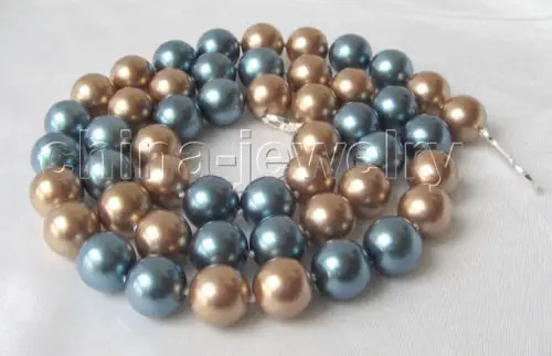 

Beautiful 30" 14mm multicolor south sea shell pearl necklace-925 silver clasp