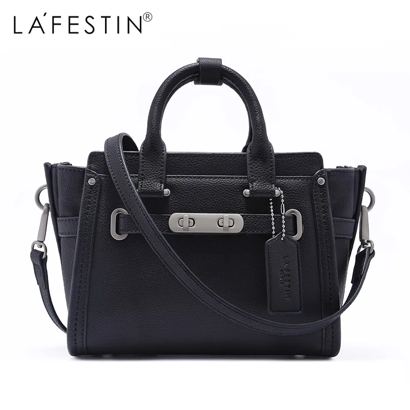 LAFESTIN Women Handbag Trapeze Genuine Leather Totes Shoulder Bags Zipper Versatile European Fashion Famous Brand Lady