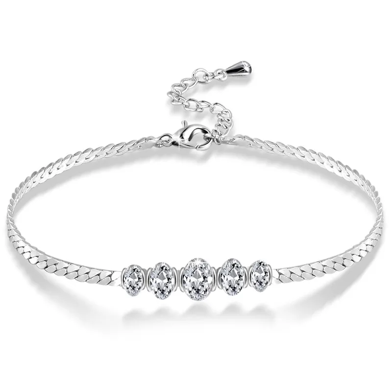 Oval Bead Chain Bracelets For Women Antique White Gold Color Snake