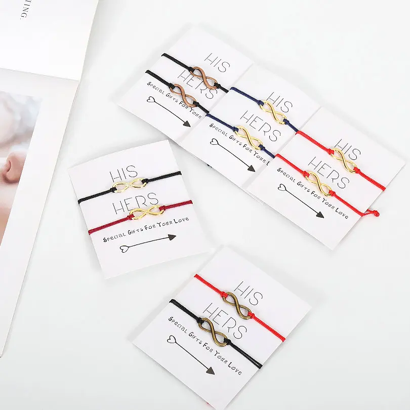

G.YCX Simple Gold Metal Infinity 8 Couple Bracelets Femme Friends Lover Lucky Red Thread String Bracelets Summer Beach Jewelry