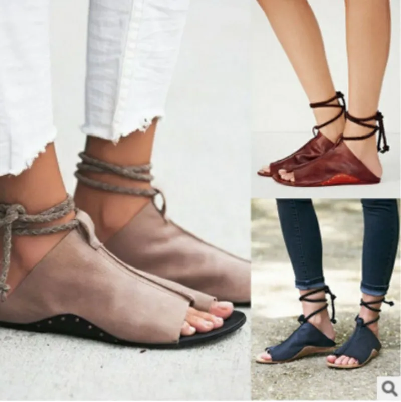 Модные римские женские сандалии-гладиаторы на шнуровке с открытым ...