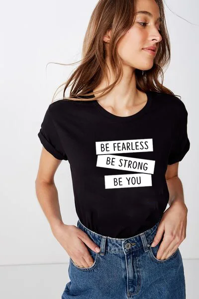 

BE FEARLESS BE STRONG BE YOU Woman's Letter Short Sleeve Tops Tee Summer Stylish Funny Casual T-Shirt Shirts with Sayings