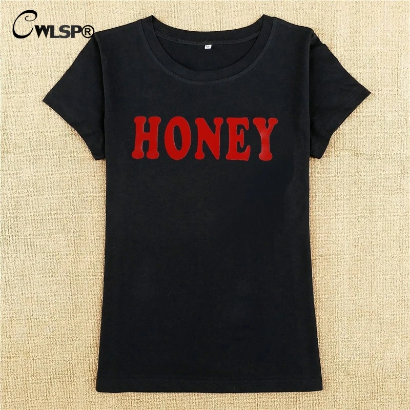 CWLSP Женская летняя футболка топы с надписью HONEY Повседневная хлопковая Футболка