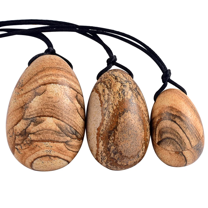 

Natural Picture Jasper Yoni Eggs Set Drilled Crystal Stone for Kegel Muscle Exercise Viginal Massage Ben Wa Ball Jade Massager