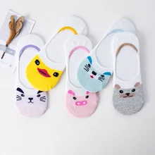 5 пара/лот, носки-лодочки для женщин, невидимые силиконовые Нескользящие короткие носки для девочек, Забавные милые носки до лодыжки с принтом животных