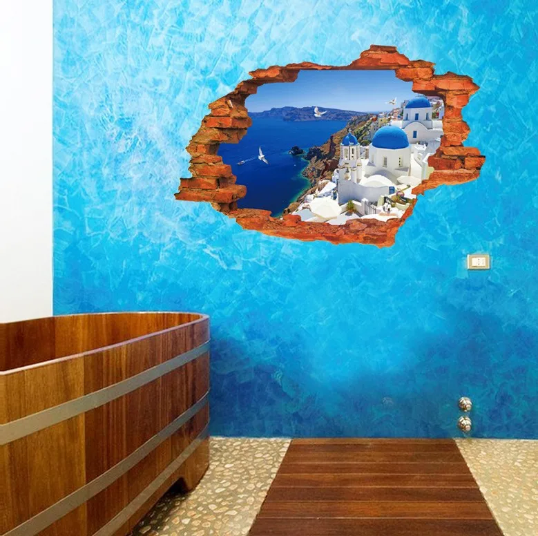 2016 Broken Wall Aegean Sea Scenery 3d Wallstickers For Kids Living Room Wallpaper Art Stikers 2016 Broken Wall Aegean Sea Scenery 3d Wallstickers For Kids Living Room Wallpaper Art Stikers