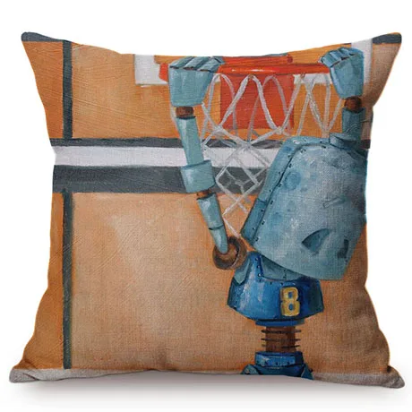 18 Nordic Adorable Robot Characters Cartoon Decorative Throw Pillow Cover Cotton Linen Chair Seat Cushion Cover Cases for Car K102-4