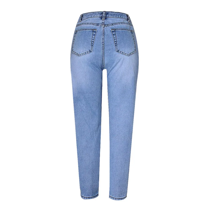 Xk073 De Longitud Femenina Cintura Tiempo Alta Completa Bordado Jeans Vaqueros Azul Floja Futuro Rectos Calle Lavado Mujeres wTzRZq