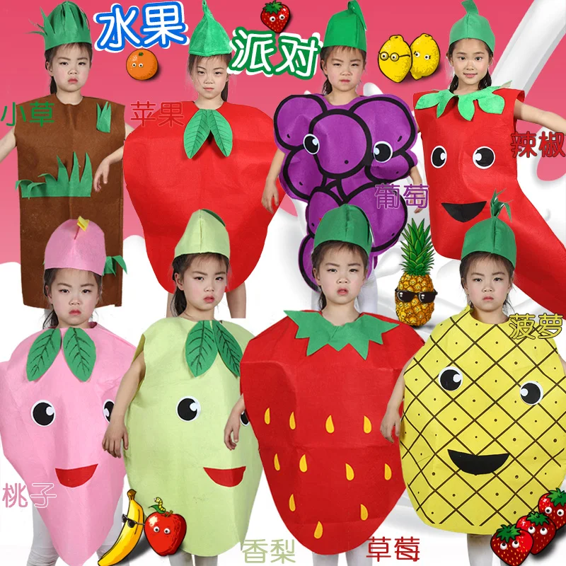 

children Fruit strawberry apple pineapple grape chili cherry watermelon strawberry pear peach grass costume hat clothing