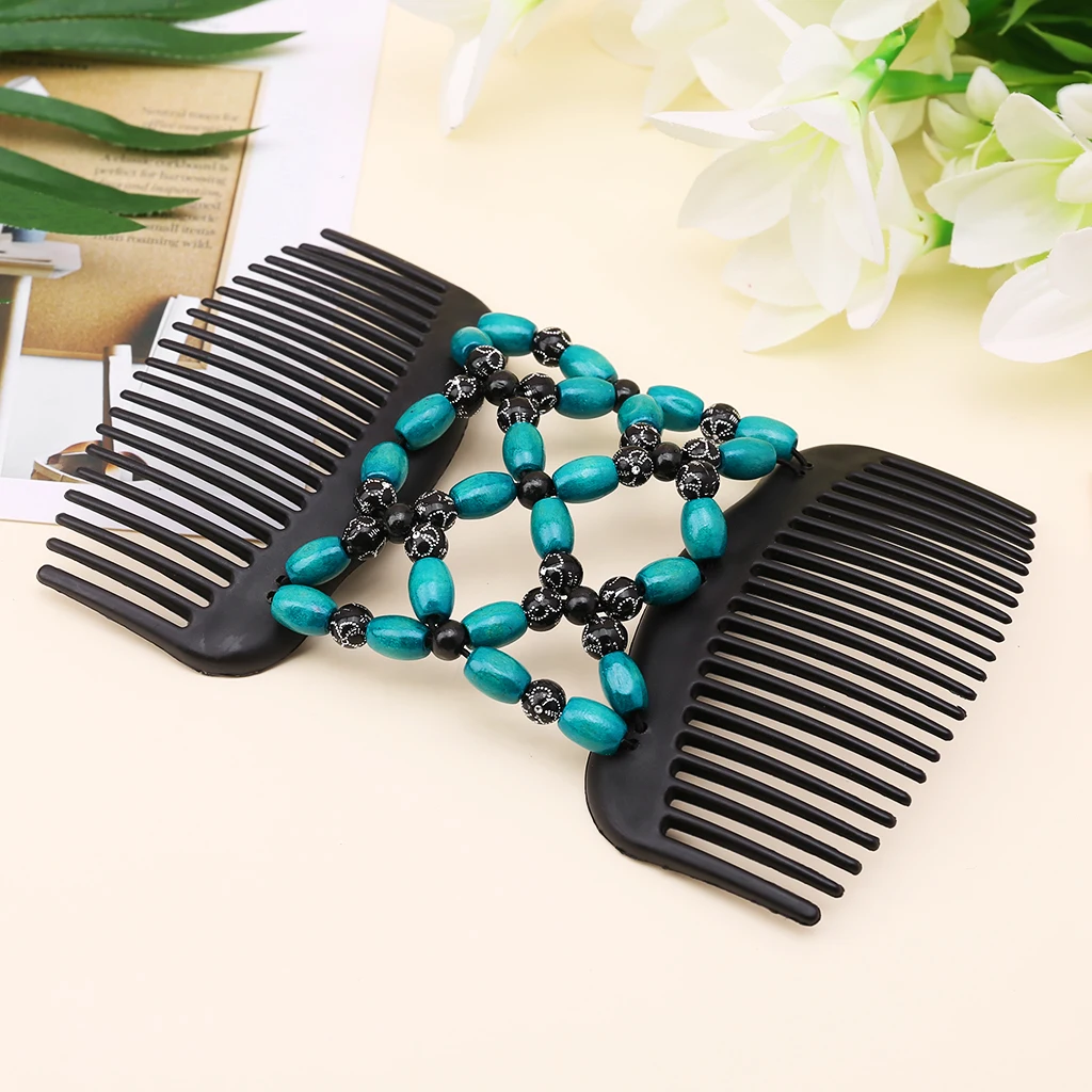 Easy Magic Wood Beads Double Hair Comb Clip Stretchy Women Hair