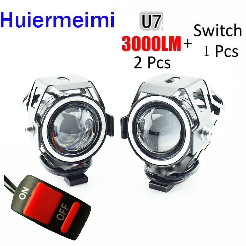 

Motorcycle Headlight 3000LM 125W 12V Upper Low Beam Flash U7 LED Driving Moto Fog Spot Head Light Motorbike Auxiliary Lamp DRL