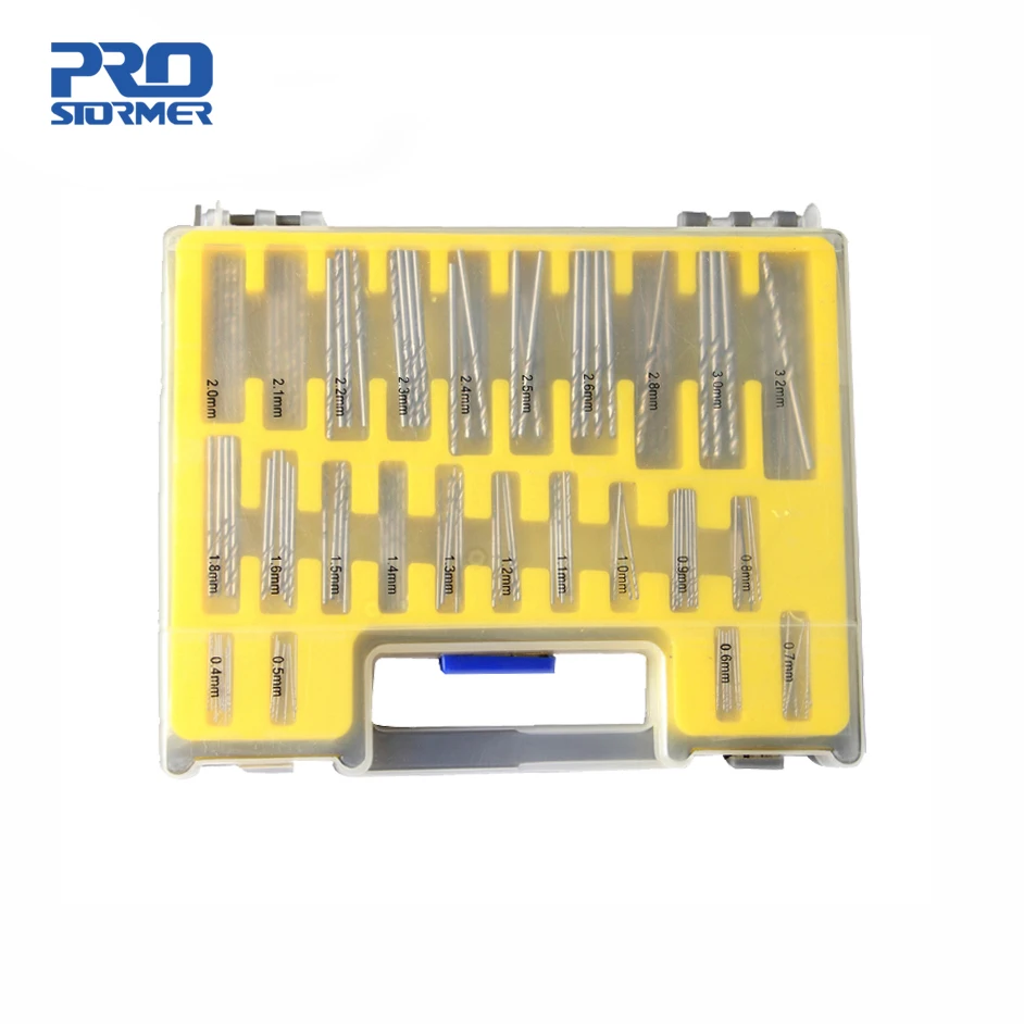 

PROSTORMER 150Pcs HSS Titanium Coated Drill Bit 0.4-3.2mm 24Sizes High Hardness Twist Drill Bit Set Mini Plastic Box Woodworking