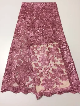 

Pink Peach 3 d flowers sequin lace fabric material african french net lace tulle fabric high quality evening dresses 5 yard/lot