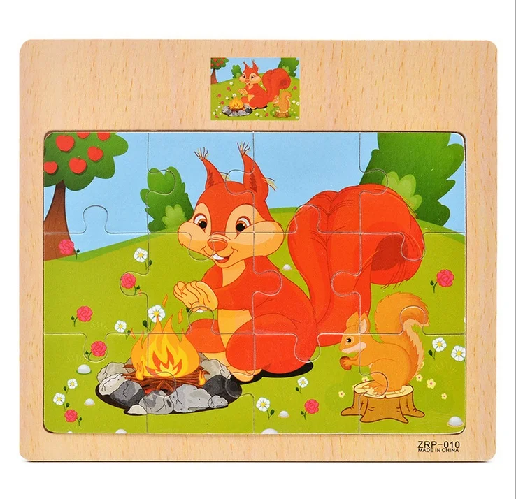 Hot Sale 12/9 PCS Puzzle Wooden Toys Kids Baby Wood Puzzles Cartoon Vehicle Animals Learning Educational Toys for Children Gift 24