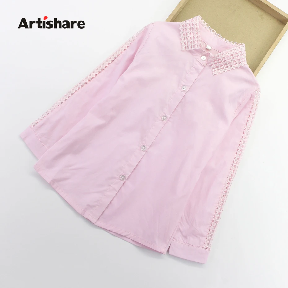 

Artishare Girls Lace Blouse Girls School White Shirts Children Openwork Long Sleeve Shirt Kids Spring Autumn Casual Tops Clothes