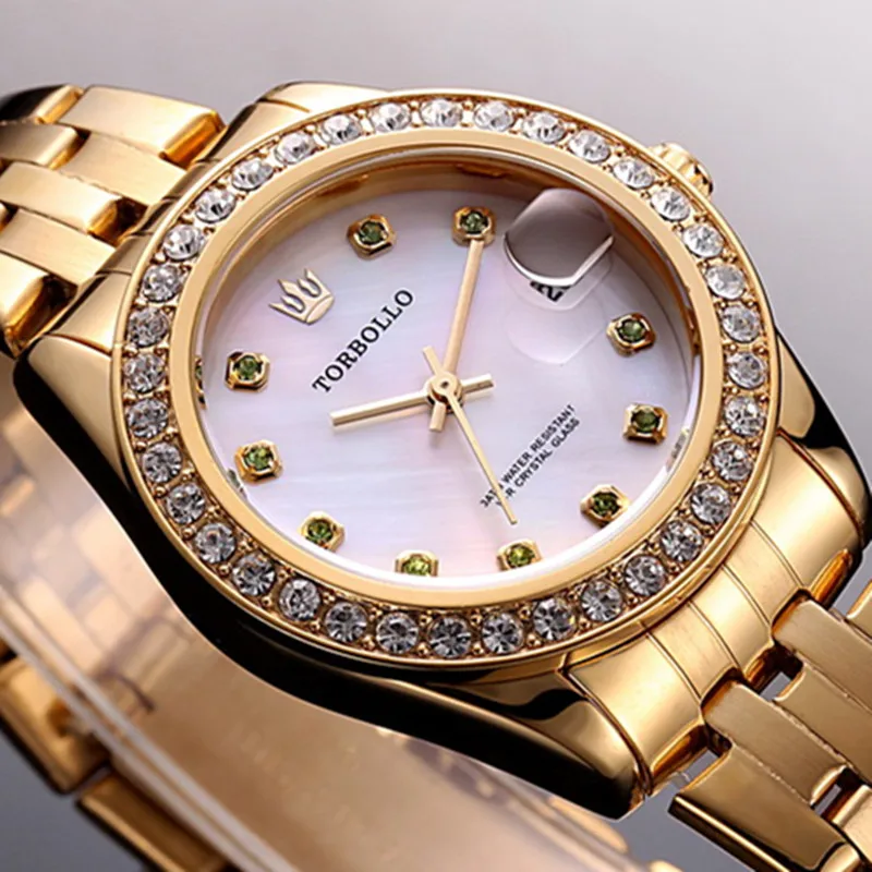 TORBOLLO Высокое качество модные женские часы Япония движение кристалл белый женские наручные часы водонепроницаемые с оригинальной коробкой
