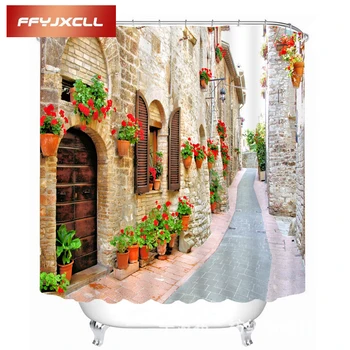 

Classic Town Scenic Polyester Waterproof Mildew Fabric Shower Curtain Eco-Friendly Bathroom Curtain
