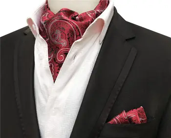 

2 Pcs/Set Fashion Men Formal Neckerchief Set Classic Red Paisley Pattern Cravat with Pocket Square