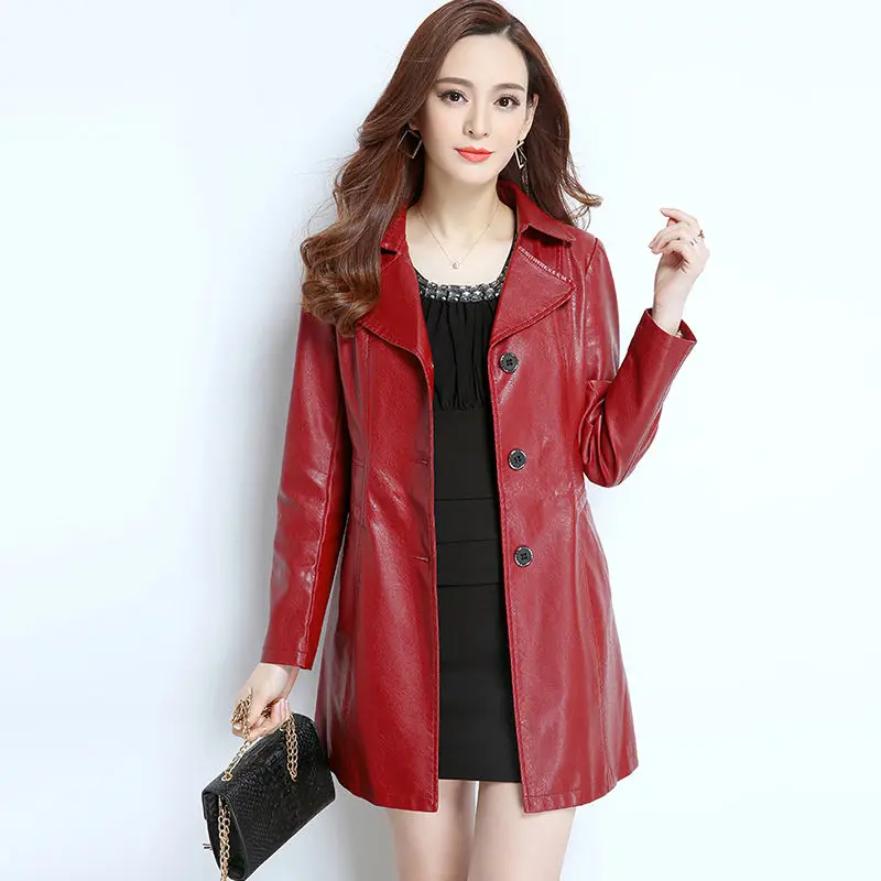 Wine Red Thick Vangull женские Куртки из искусственной кожи Модные с длинным рукавом свободного размера плюс PU кожаные пальто зимняя новая женская кожаная верхняя одежда - Цвет: Wine Red Thick