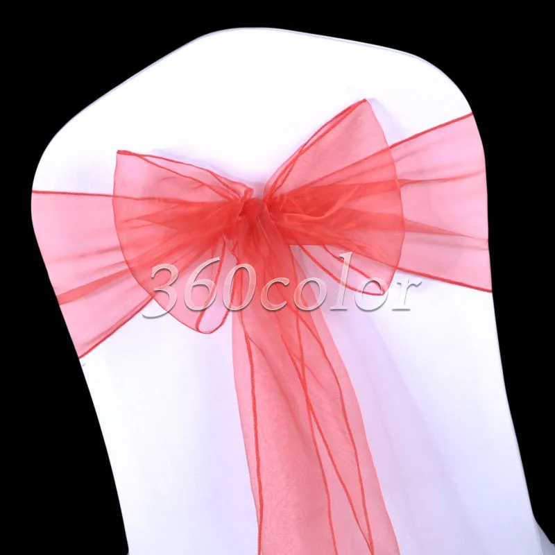 25pcs Red Sheer Organza Chair Sashes Bow Cover Wedding Party