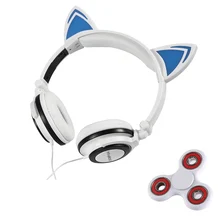 Tri-Spinner Bouger et Pliable Clignotant Rougeoyant cat oreille casque Gaming Headset Écouteurs avec LED lumière Pour PC Mobile téléphone
