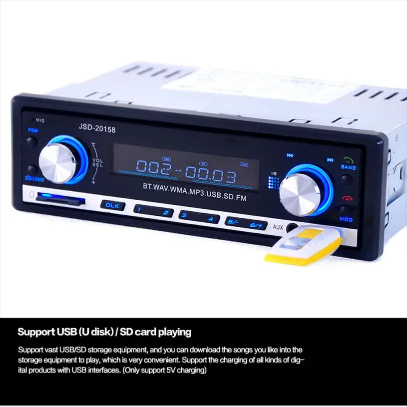 Аудио стерео автомобильный одиночный цифровой высококачественный FM стерео радио DIN SD MP3 плеер радио приемник Bluetooth J20