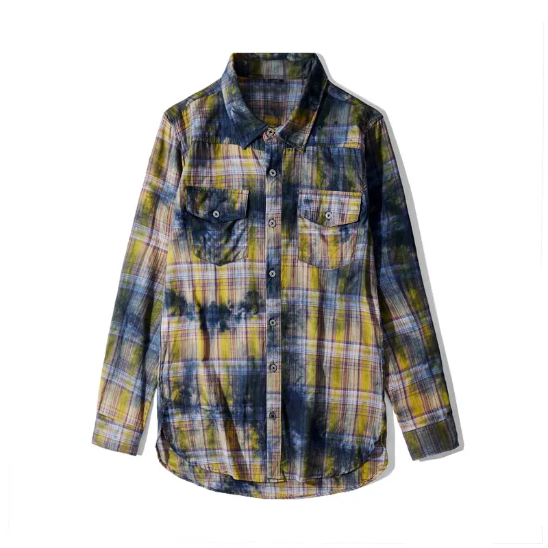 GONTHWID Distressed Tie Dye клетчатые рубашки с длинными рукавами хип хоп панк Рок уличная рубашка модная повседневная верхняя одежда мужская блузка из хипстера - Цвет: Tie Dye