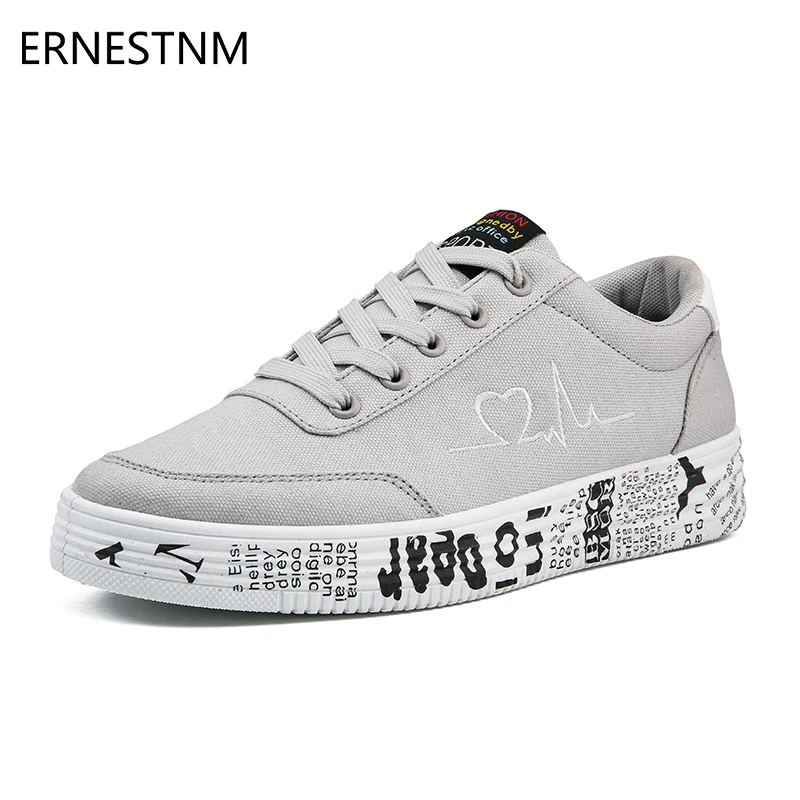 Ceny ERNESTNM 2019 moda damska buty wulkanizowane trampki damskie sznurowane obuwie oddychające płócienne buty dla zakochanych Graffiti Flat