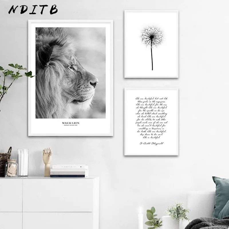 

African Lion Wall Art Poster Nordic Canvas Print Scandinavian Decoration Black White Animal Painting Wall Picture Room Decor