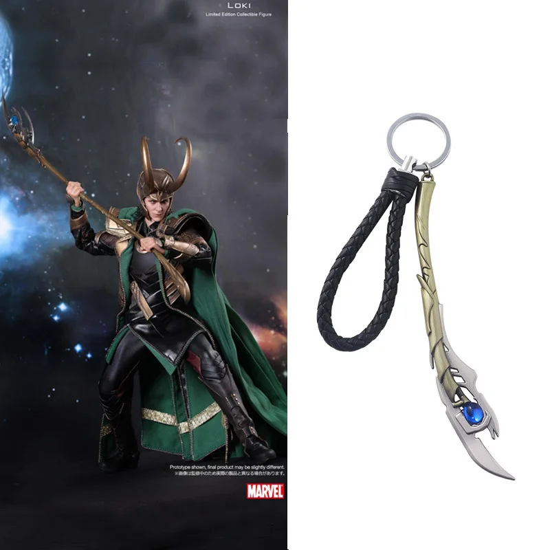 

Avengers Endgame Marvel Loki Scepter Keychain Keyring OHCOMICS Infinity stones Tesseract Pendants Jewelry 14.5cm Metal Keychains