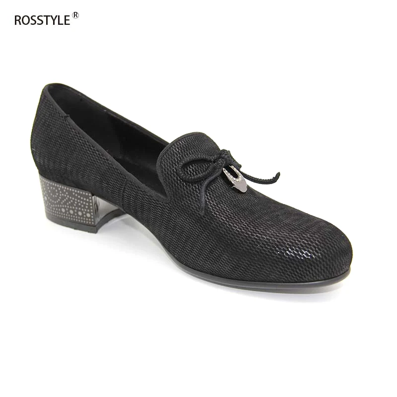 ROSSTYLE/однотонная женская обувь из натуральной кожи с узором; трендовая женская обувь из овечьей кожи на среднем квадратном каблуке с металлической пряжкой; C5