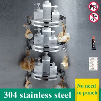

Stainless Steel Shelf Kitchen Storage Shelf Bathroom Toilet Multifunctional Punch Holder corner storage holder shelves