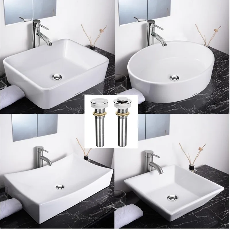 

Bathroom Porcelain Ceramic Vessel Sink Bowl Home Vanity Basin with Pop up Drain