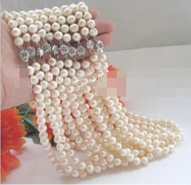 

Miss charm Jew1083 Wholesale 10x18" 9mm white flaw round freshwater pearl necklace-GP clasp