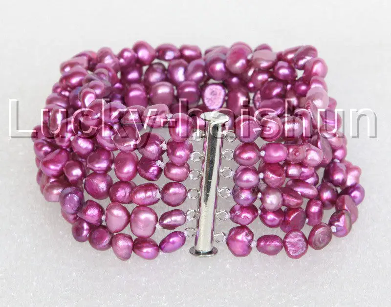 

Free Shipping >> new hot 8" 8mm 6row Baroque dark purple pearls bracelet magnet clasp