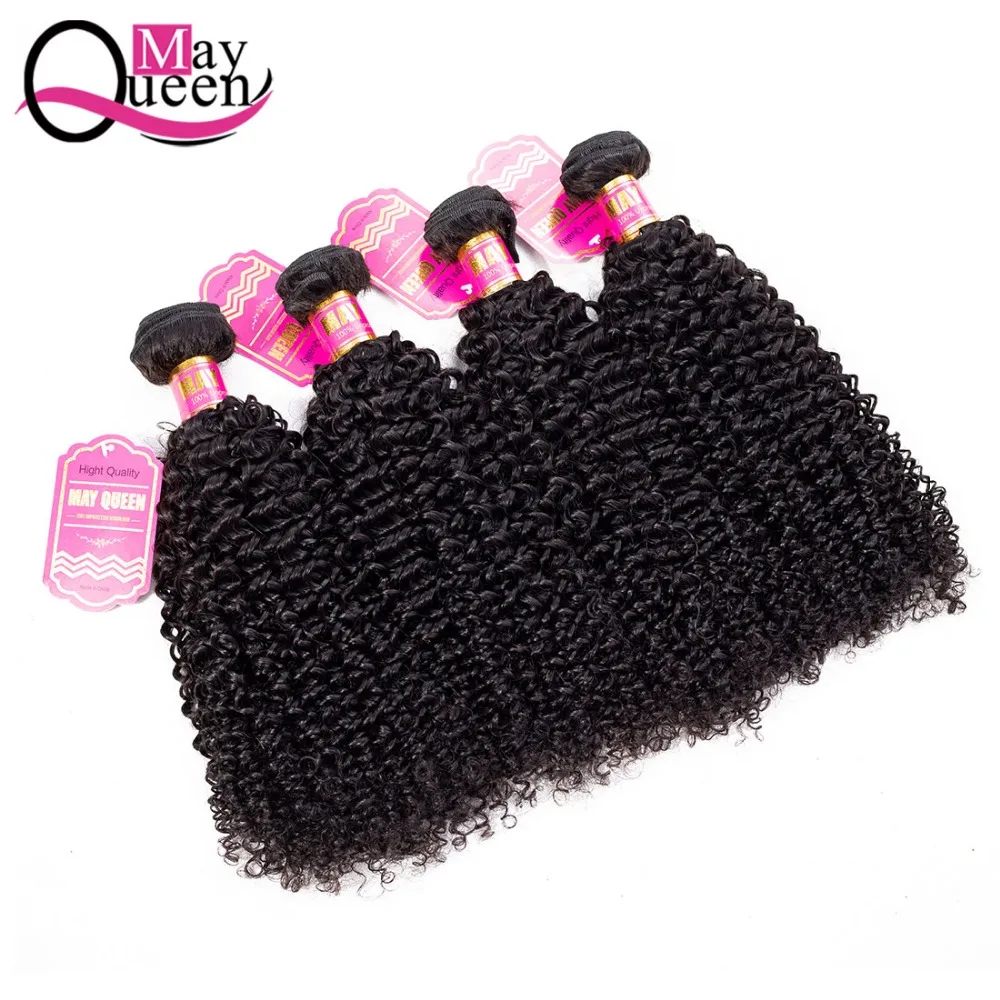 

May Queen Hair Malaysian Kinky Curly 3&4 Pieces Remy Hair Extensions 100% Human Hair Weave Bundles Natural Black Can Be Dyed