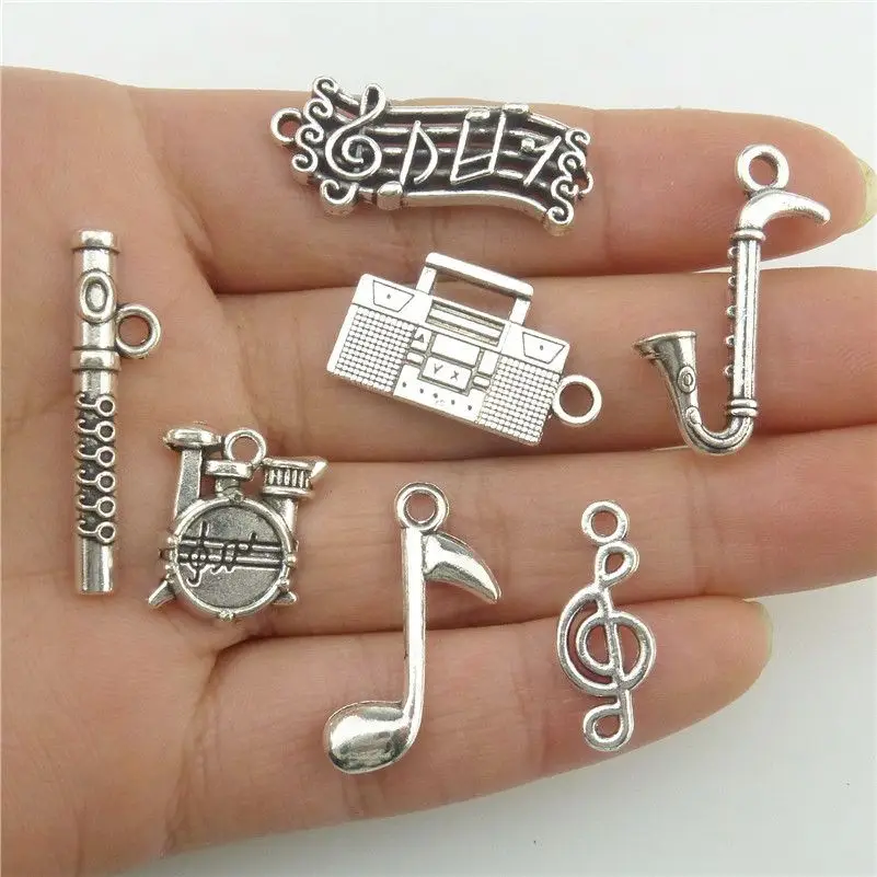 

GLOWCAT B8Q264 Mixed 7pcs/set Flute Tube Musical Note Radio Saxophone Music Instrument Designs Jewelry Pendant