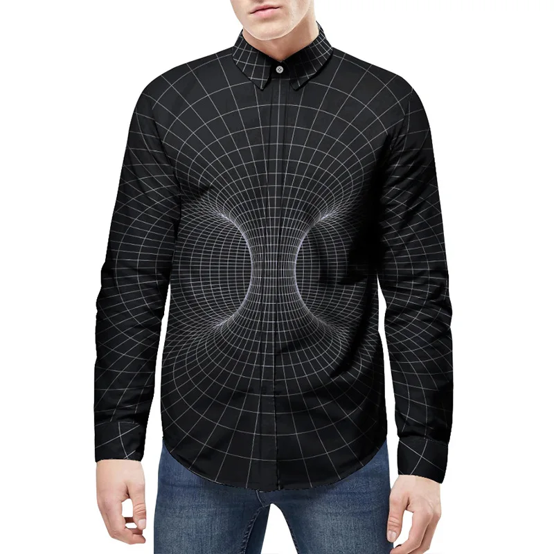  High Quality New Casual Men's shirts men Long sleeve Loose fit Grid Print Turn-down Collar camisas Big Size