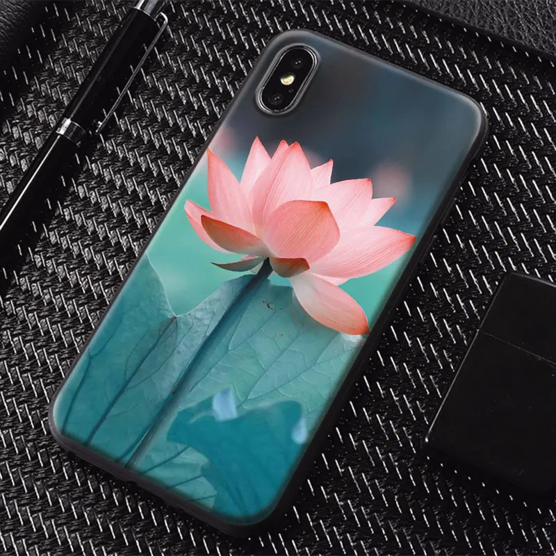 

Lotus flower Pattern painting Coque Tpu Soft Silicone Phone Case Cover Shell For Apple IPhone 5 5s SE 6 6s 7 8 Plus X 10