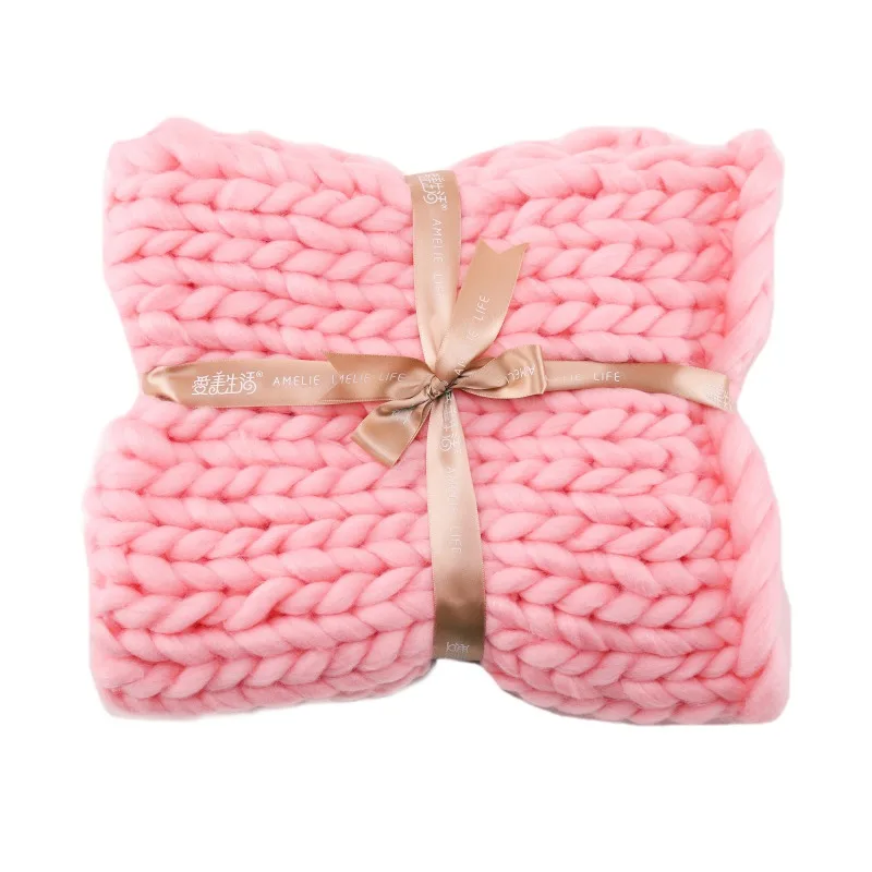 Soft Acrylic Chunky Knitted Blanket Hand Weaving Photography Props