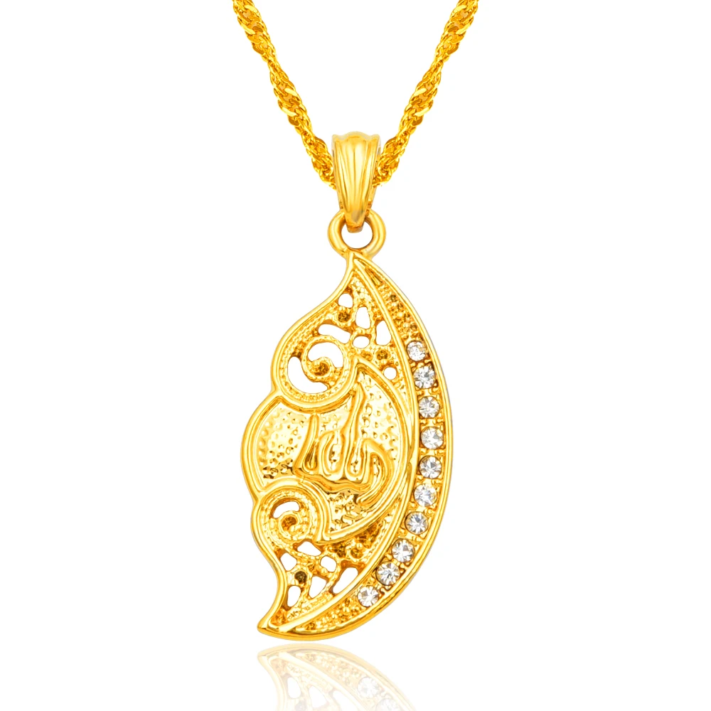 Arabic Women Islamic Allah Moon Gold color Pendant Necklace Jewelry